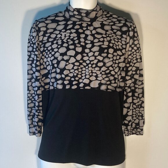 Forever SZ L Black mesh abstract print mock turtleneck long sleeve top classic - Picture 1 of 7